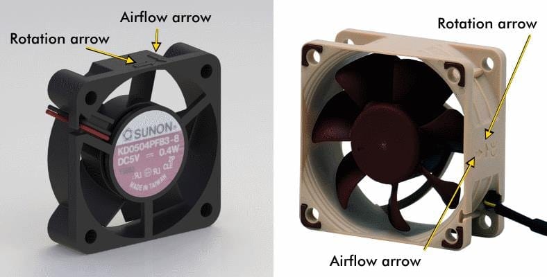 Illustrated image of computer fan air flow direction