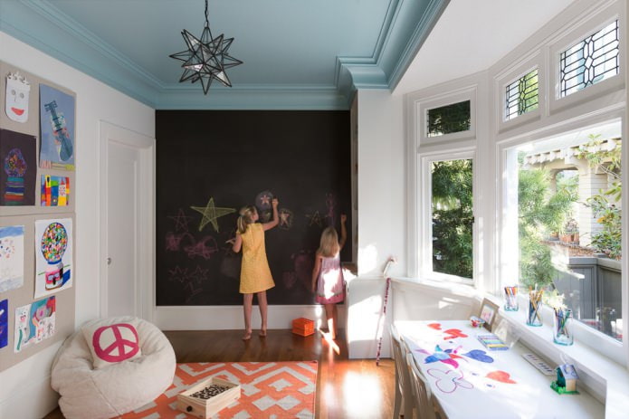 блекло-синий цвет потолка в детской комнате