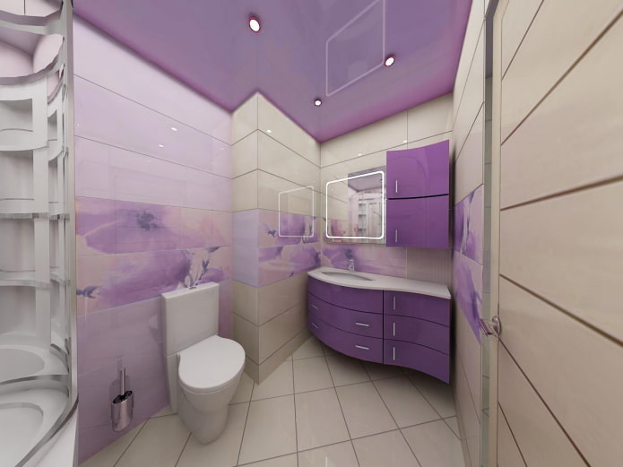 потолок фиолетового цвета в ванной