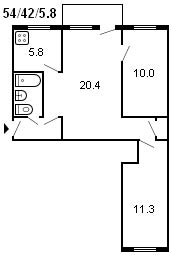 планировка 3-комнатной хрущевки серии 434 1959 г.