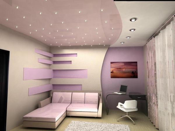 Большую роль в потолочном зонировании комнаты играет подсветка