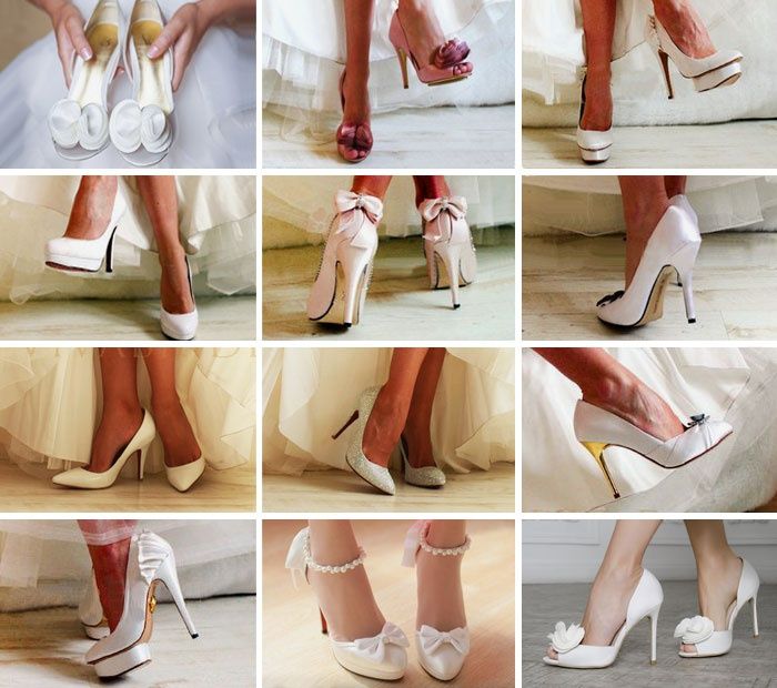 Разные туфли к свадебному платью цвета айвори
