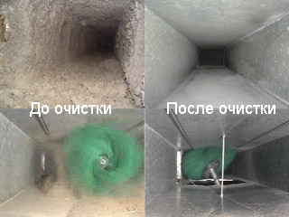 До и после прочистки вентиляционного канала