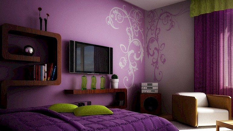 Фиолетовые обои для спальни
