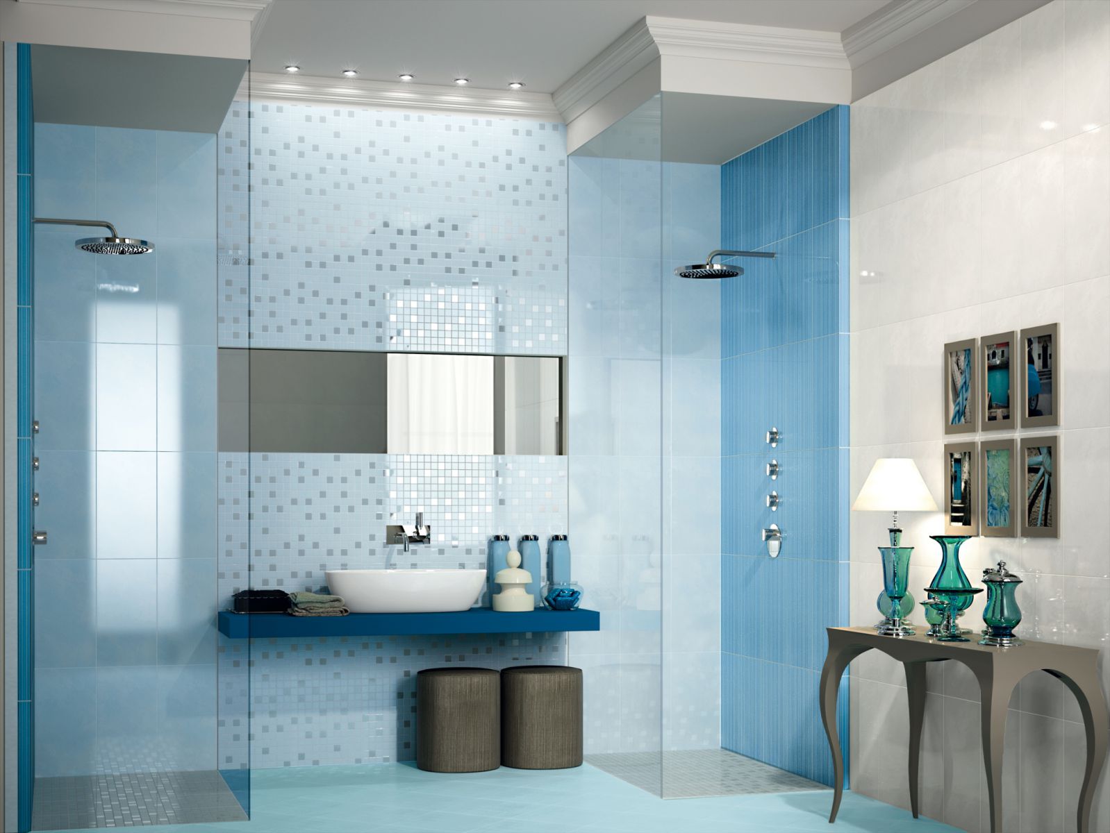 Голубая стена в ванной