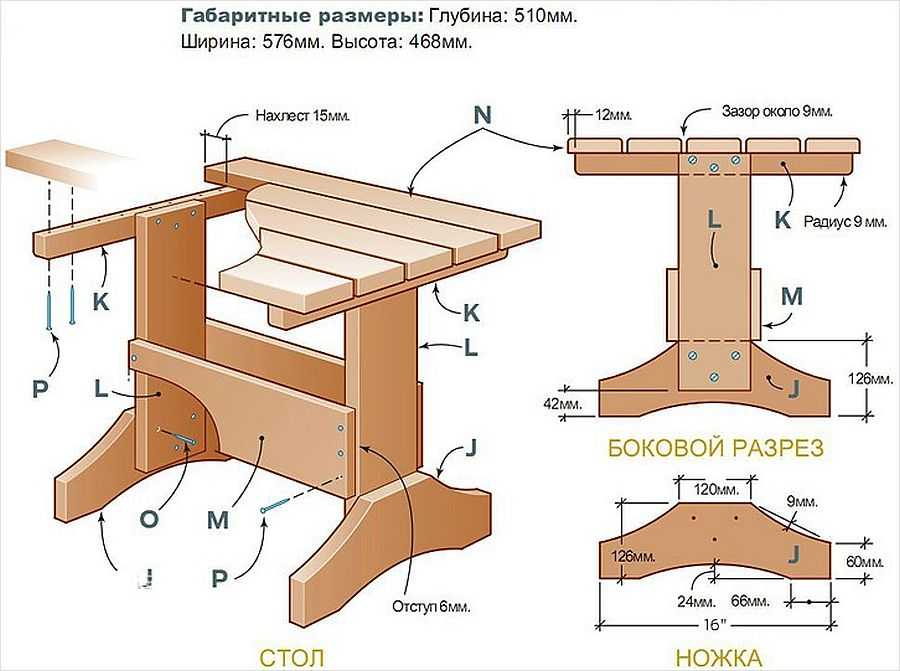 подробный чертеж деревянного стола