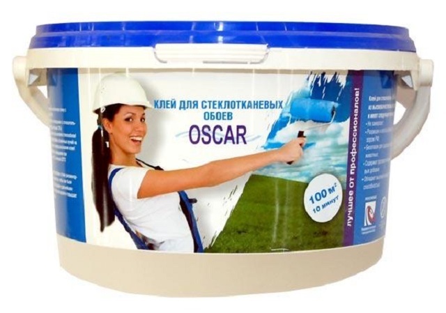Готовый к применению клей «Oscar», предназначенный для стеклотканевых обоев, отлично подойдет и для стеклохолста с плотностью до 40 г/м².