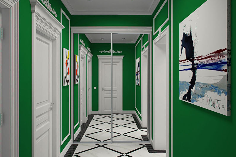 Зеленый цвет в интерьере прихожей, коридора - фото