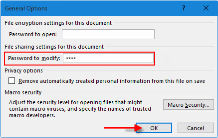 Password to modify presentation