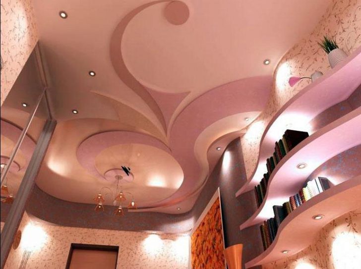 дизайн гипсокартонного потолка в зале
